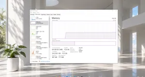 Windows 10 Task Manager showing normal memory usage after cleanup on a bright desktop